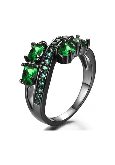 Zarif Oval Kesim Mavi Cz Taş Alyans Siyah Altın Takı Hediye Boyutu 5-11 6 Yeşil
