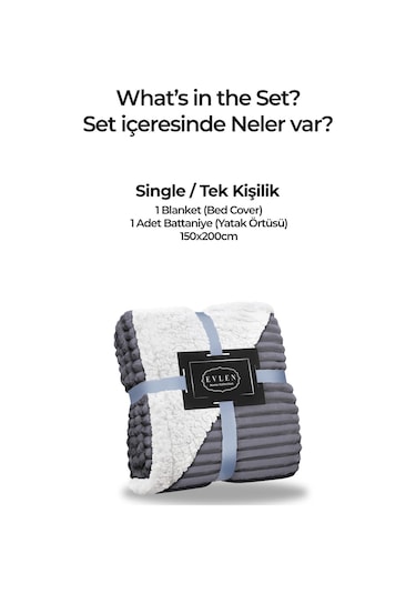 Sherpa Tv Battaniye Tek Kişilik Çizgili Yumuşak Peluş Wellsoft Yatak Örtüsü Antrasit