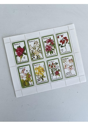 Çiçek Temalı Ekvator Ginesi Damgasız 8'li Blok Pul