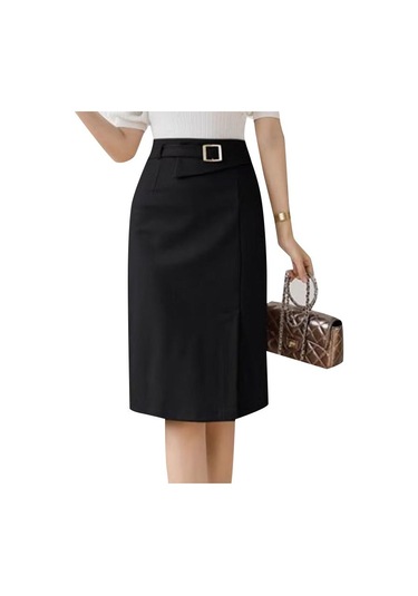 Siyah Zanzea Kadın Günlük Yüksek Bel Bölünmüş Etek Midi Etekler Siyah