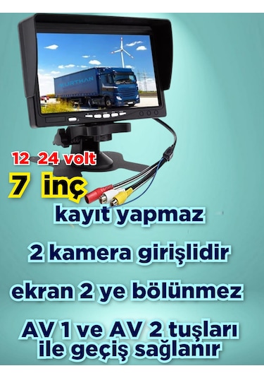 Pal Ntsc 7'' Araç Ekran Kayıt Yapmaz Usb Aux Girişi Yoktur 12 24v