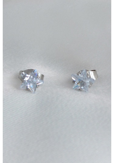 Niki Aksesuar Gümüş Renk Zirkon Yıldız Taşlı Çelik Küpe - Küçük Boy Silver