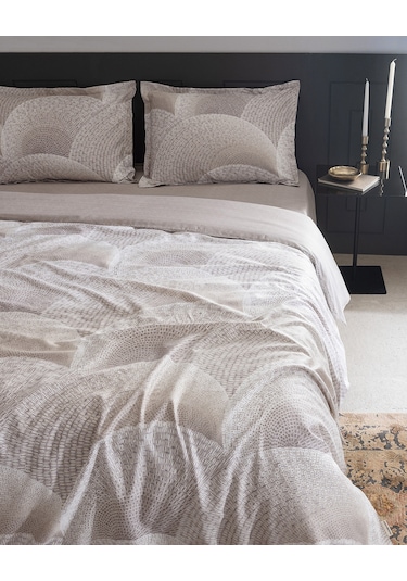 Madame Coco Rochelle King Size %100 Pamuk Baskılı Saten Nevresim Takımı - Bej Ekru