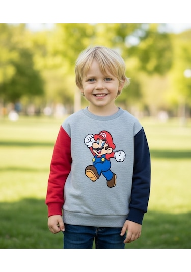 Mario Kışlık Erkek Çocuk Sweatshirt Gri