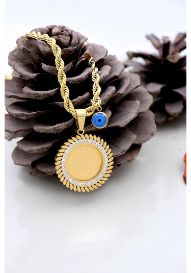 22 Ayar Çeyrek Altınlı Çelik Kolye