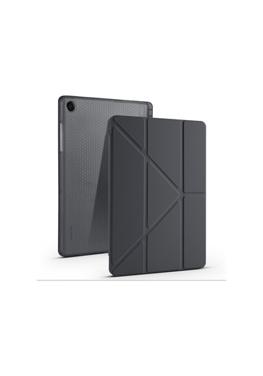Galaxy Uyumlu Tab A11 Plus Kılıf Mkst Tri Folding Kalem Bölmeli Standlı Kılıf - Siyah Tablet Kılıfı