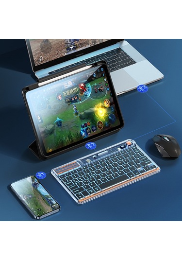Xindoker Renkli Arkadan Aydınlatmalı Bluetooth Klavye - İpad, Telefon, Pc İçin Çoklu Cihaz Uyumlu