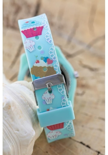 Kız Çocuk Kol Saati Turkuaz Cupcake Desenli Analog St-304425