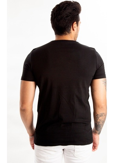 Deepsea Siyah Erkek Dar Kesim Basic Tişört 1801131-Siyah