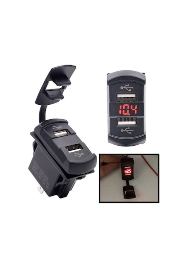Bfy Ikili Usb Soketi + Voltmetre Kare
