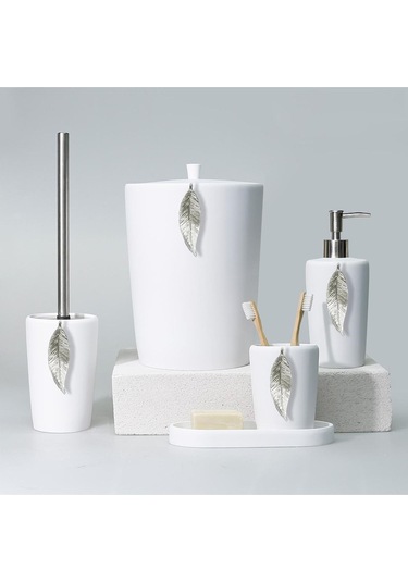 Leaf Banyo Seti Beyaz Gümüş Beyaz - Gümüş