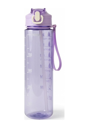 Mor, Şeffaf Pipetli Matara 900 Ml, Sızdırmaz Kapaklı Suluk