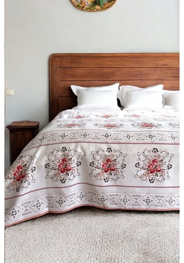 Alla Turca Tek Kişilik Kanaviçe Desenli Pike Pudra 160x240 Cm %100 Pamuk Pudra