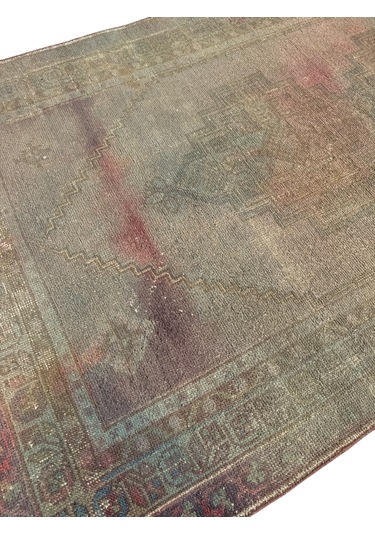 El Dokuması Vintage Taşpınar Halısı 128x248 Renkli Eskitme Halı Renkli