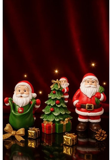 Yeniyıl Ruhunu Yansıtan 3 Lü Yılbaşı Noel Baba Biblo Seti Masa Figürleri Ev Ofis Vitrin Dekoru 10 Cm Dekoratif Obje