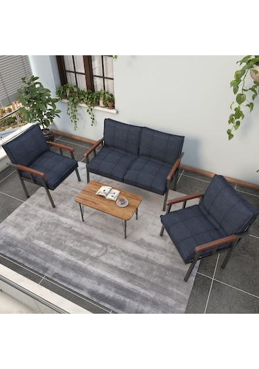 Mygusi Modern'' Balkon, Bahçe, Cafe - Metal Kanepe Koltuk Takımı - 2 1 1. Lacivert