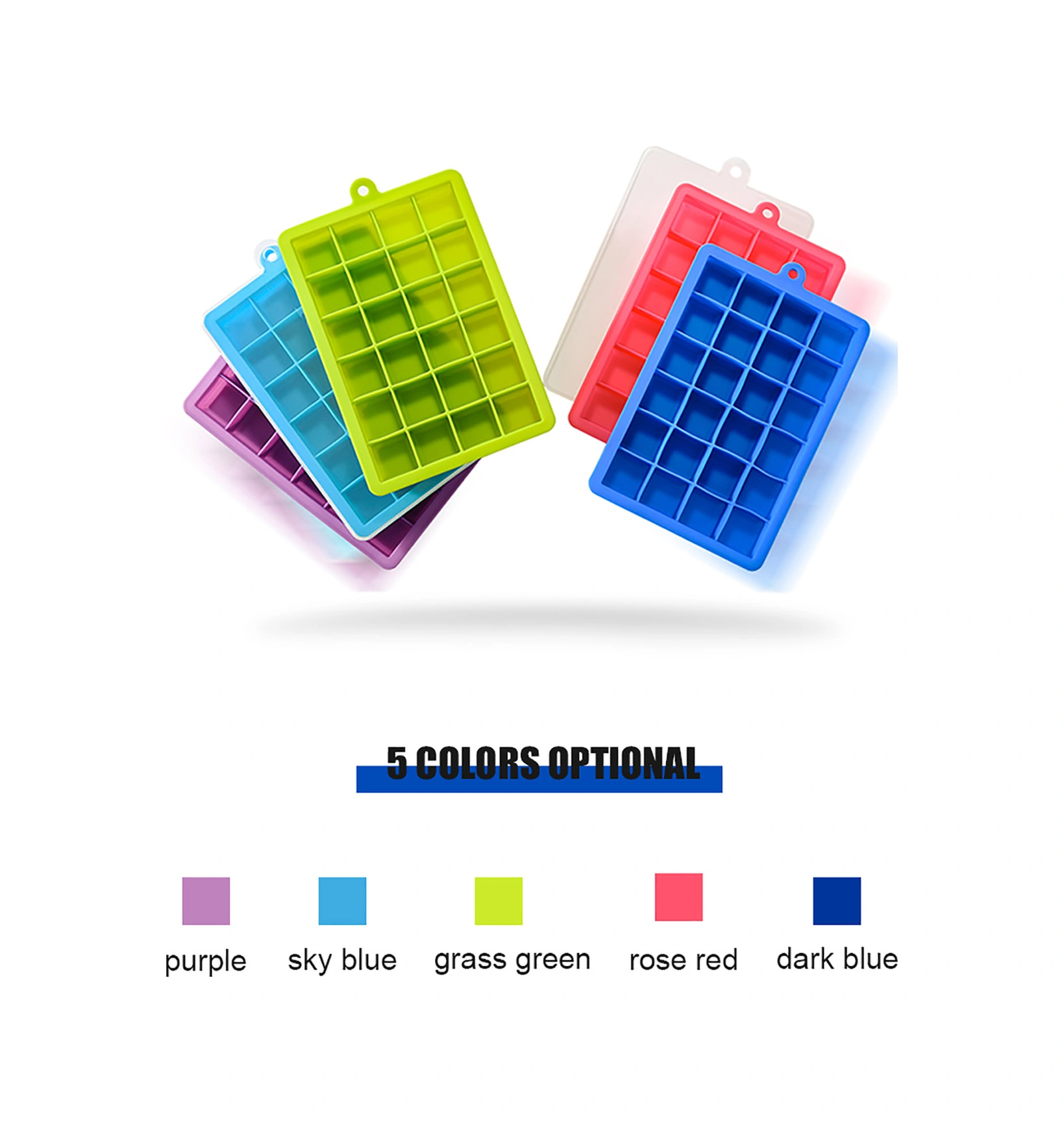 Padalink 24 Lü Silikon Buz Karesi - Isı Ve Soğuk Dayanıklı, Kaldırılabilir Kapaklı, Kolay Çıkarım, Bebek Yemeği Ve Çikolata Kalıbı - Lacivert + Klips Çok Renkli