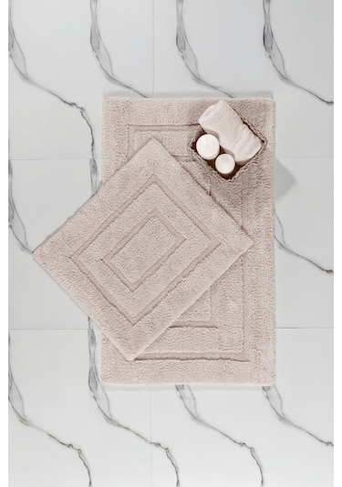 Elart Solid Banyo Halısı Paspas Takımı Pamuklu 2 Adet 60x100 Cm Bej Bej