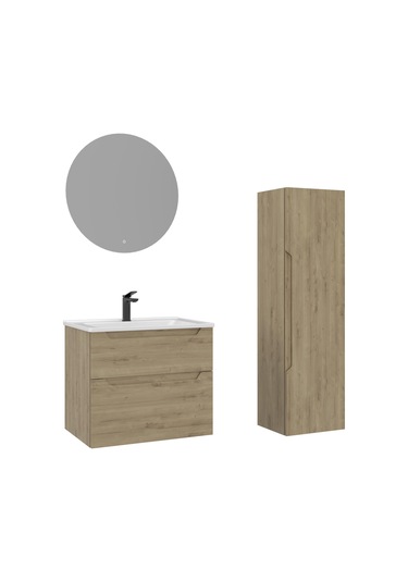 Orka Messina 65 Cm Meşe Led Banyo Dolabı Takımı Ve Boy Dolabı Meşe