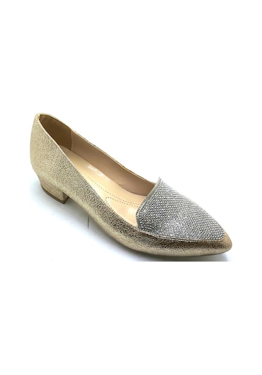 Punto-446009- Altın Taşlı Bayan Fındık Topuk Ayakkabı Yeni Sezon Altın