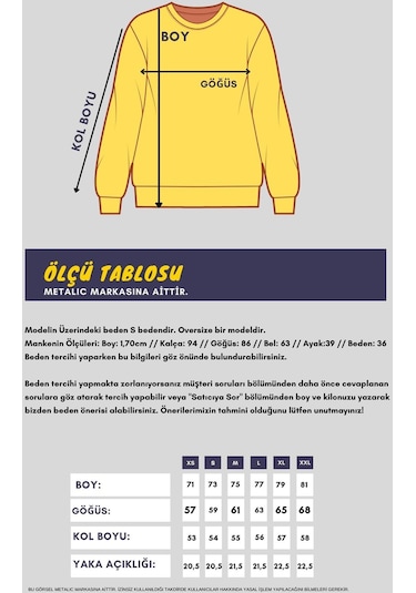 MMetalic Sarı Kadın Pamuklu Oversize Basic Bisiklet Yaka Sweatshirt Sarı