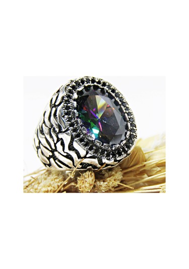 Lilahgümüştr Gümüş Oval Mistik Topaz Taşlı Erkek Yüzük