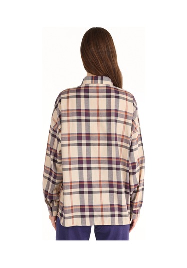 Colins Regular Fit Kareli Mor Kadın Uzun Kol Gömlek Cl1065058 Mor