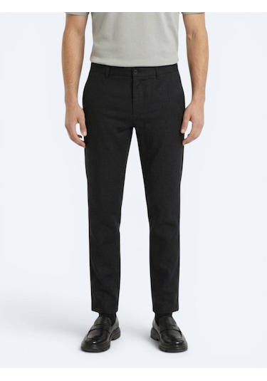 Kip Siyah Dokuma Relaxed Fit Casual Pamuk Karışımlı Pantolon