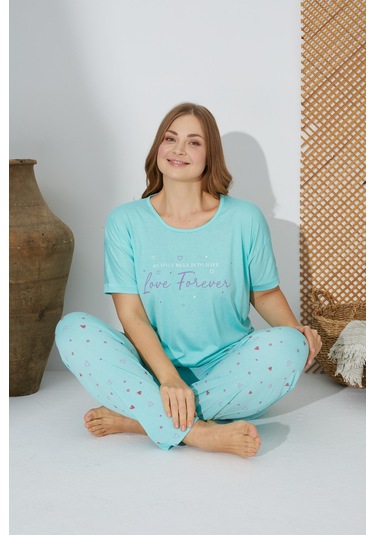 Estiva 24072 Büyük Beden Kadın Kısa Kollu Pijama Takım 001