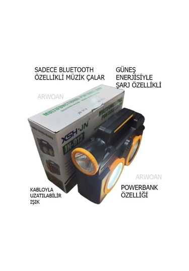 Arwoan Kabloyla Uzatılabilir Fener Sadece Bluetooth'la Çalışabilir Ses Bombası Siyah