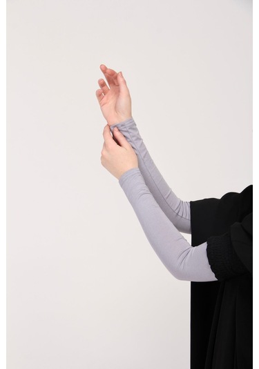 Likralı Kaymayan Kurtarıcı 1 Çift Tesettür Kolluk Gri