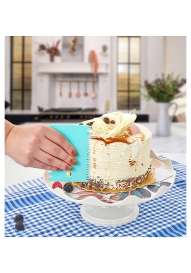 Rotanev 3 Parça Plastik Pasta Hamur Krema Şekillendirici Kesici Kazıyıcı Dekoratör Spatula Set Çok Renkli