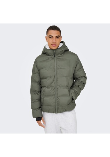Only&sons Union Seamless Life Puffer Erkek Gri Kapüşonlu Mont Gri-1
