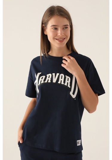 Harvard Patterned Lacivert Kadın T-shirt 5274-42834 Lacivert