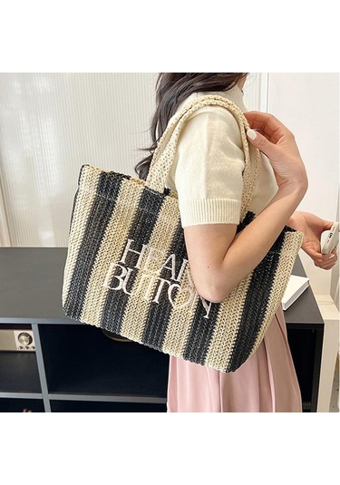 Siyah Yogodlns Yaz Plaj Saman Omuz Askılı Çanta Kadın Bohemian Dokuma Sepet Çanta El Yapımı Seyahat Çantaları Kadınlar Için Siyah