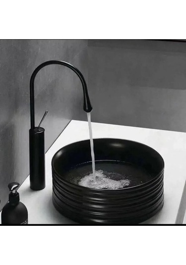 İsaoğlu Yapı Siyah Çanak Lavabo Bataryası Modern Tasarım Banyo Bataryası Drop Design Siyah Çanak Batarya Siyah