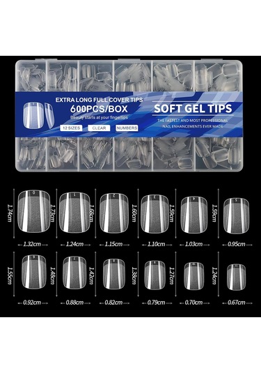 Hangfox 600 Adet 12 Boyutlu İnce Kısa Jel Tırnak Ekleri - Dıy Salon Akrilik Tırnak Uzatma, Kolay Uygulama, Saçma Olmayan Doğal Fit