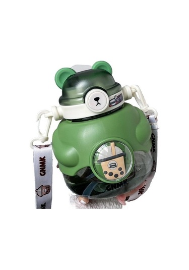 Dream Maker 1100 Ml Büyük Kapasiteli Sevimli Ayı Plastik Içme Bardağı Rj67jo Açık Yeşil