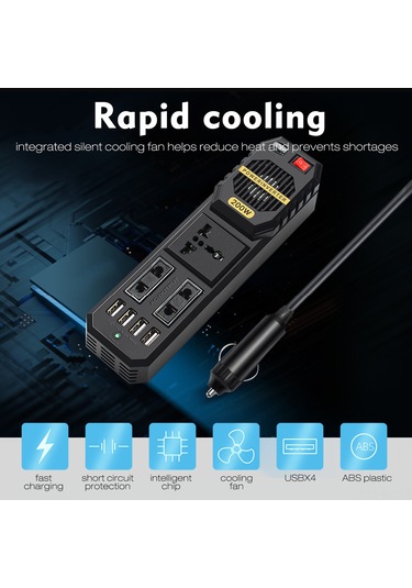 Wezone 200w Siyah Abs Oto İçin Güç Dönüştürücü 300g, 23x8x7cm Paket