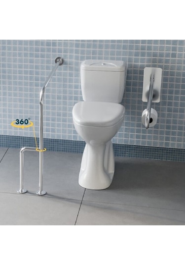 Yaşlı, Hasta Ve Engelli 2 Parça Tutunma Barı Wc Kağıtlıklı Hareketli Ve Yerden Duvara Döner Ayak Gri
