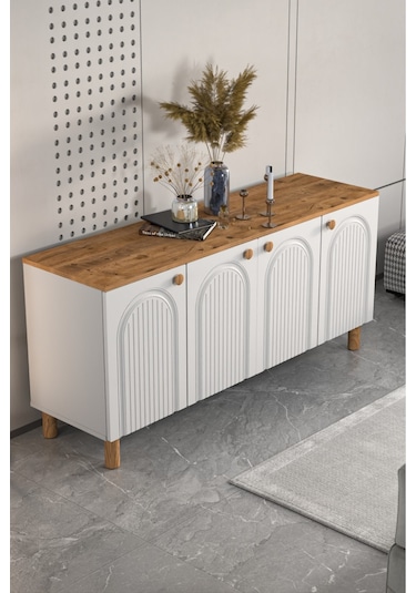 Bohem Konsol Mdf Kapak Ceviz - Beyaz
