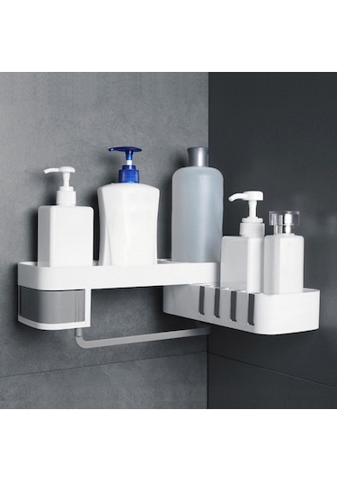 Pazly 1 Adet Köşe Duş Rafı Banyo Şampuan Duş Rafı Tutucu Mutfak Depolama Rafı Organizer Duvara Monte Beyaz, Küçükboyutlu Beyaz