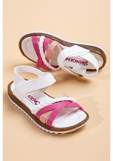 Şirin Bebe Beyaz Pembe Kız Çocuk Sandalet Ayakkabı