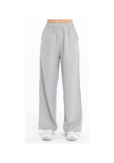 Genius Store Kadın Pantolon Keten Karışımlı Beli Lastikli Kırışmaz Kumaş Pantolon Keten-pantolon Gri