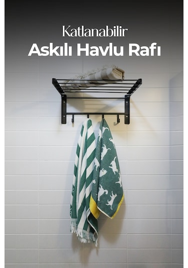 Banyo İçin Katlanabilir Askılı Havlu Rafı - 45x22 Cm Antrasit