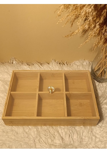 Ahşap Bambu 6 Bölmeli Kapaklı Poşet Sallama Bitki Çayı Saklama Kutusu Kabı Bambu