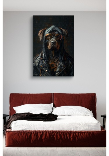Gangsta Siyah Köpek Yağlı Kanvas Tablo