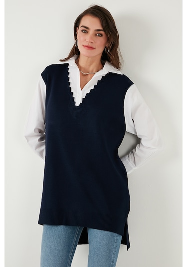Lela Modest Standart Fit Gömlek Yaka Tesettür Triko Bayan Tunik 4612148 Lacivert Lela Modest Standart Fit Gömlek Yaka Tesettür Triko Bayan Tunik 4612148 Lacivert