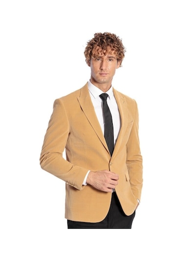 Wessi Geniş Sivri Yakalı Kadife Koyu Sarı Erkek Ceket - Wessi Sarı