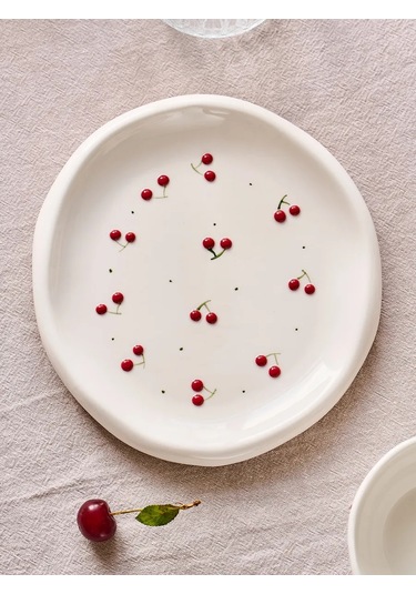 Roomi Kanel Desenli Seramik Düz Tabak 20,5 Cm 471442055 Beyaz